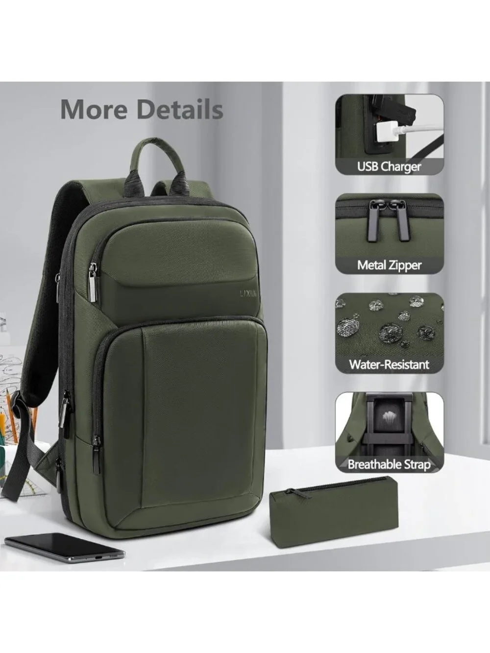 Slim Expandable Travel Laptop Backpack with USB Port, Water Resistant